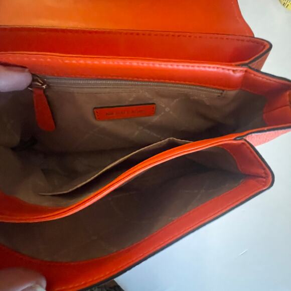 Michael Kors Addison Small Messenger Bag Womens Orange Pebbled Leather Purse - Picture 3 of 10